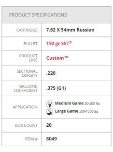 7.62x54 R Hornady SST Steel 150 gr acél hüvelyes lőszer