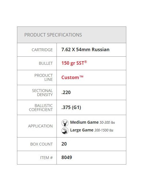 7.62x54 R Hornady SST Steel 150 gr acél hüvelyes lőszer