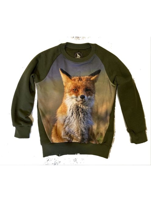 Gyerek pamut pulóver róka zöld 146/152